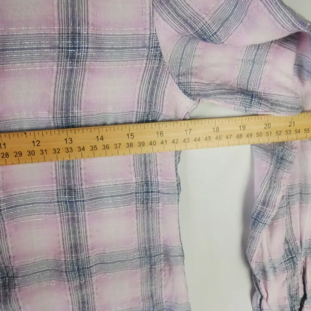 Justice Girls Size 16 Shirt Pink / Gray Plaid Long Sleeve Button Up